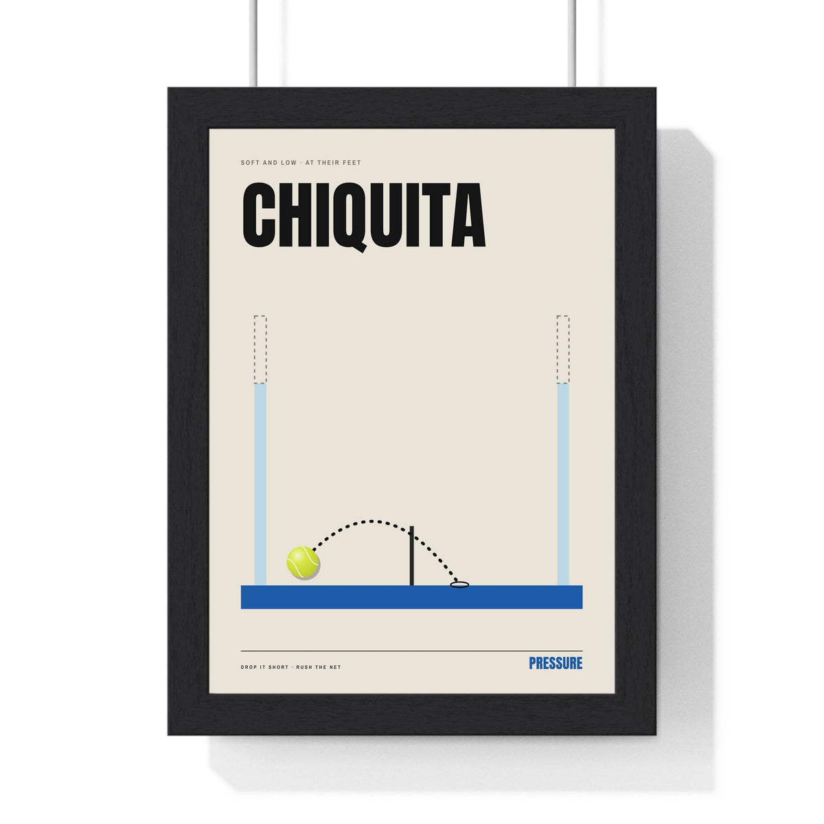 Chiquita Padel print framed in a black frame, ready to hang
