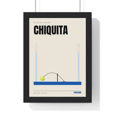 Chiquita Padel print framed in a black frame, ready to hang