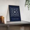 Chladni Figure print framed and leaning on a sideboard