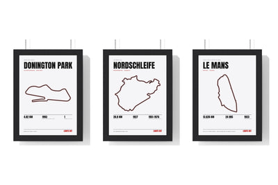 Build Your Own Circuit Poster Set - set of Donington Park Circuit Poster White, Nordschleife Poster White, Le Mans Circuit Poster White