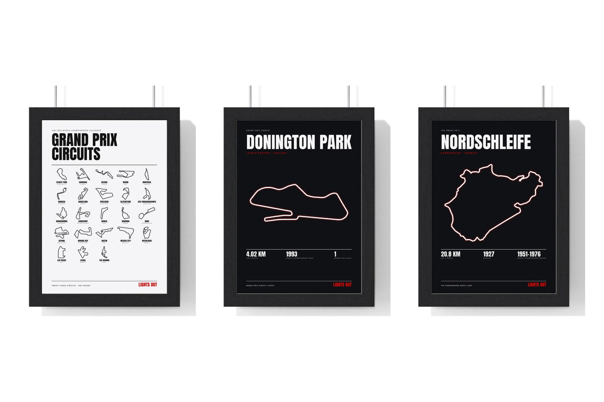 Build Your Own Circuit Poster Set - set of Grand Prix Circuits 2026 Poster White, Donington Park Circuit Poster, Nordschleife Poster
