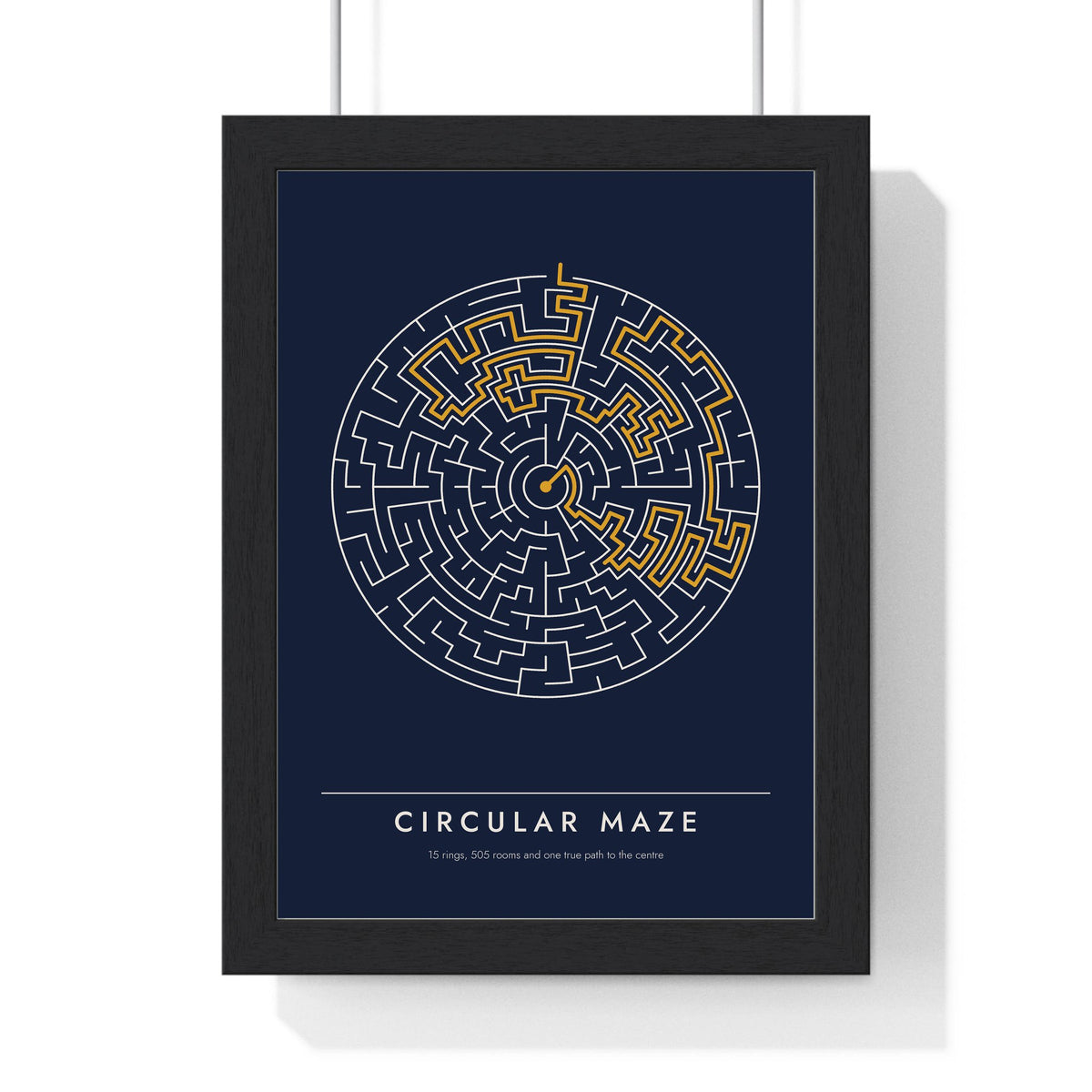 Circular Maze print framed in a black frame, ready to hang