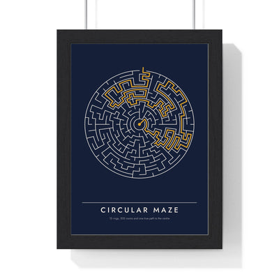 Circular Maze print framed in a black frame, ready to hang