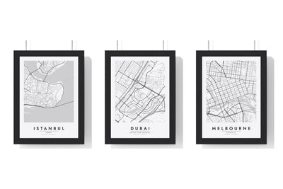 Build Your Own City Map Set - set of Istanbul Street Map Poster, Dubai Street Map Poster, Melbourne Street Map Poster