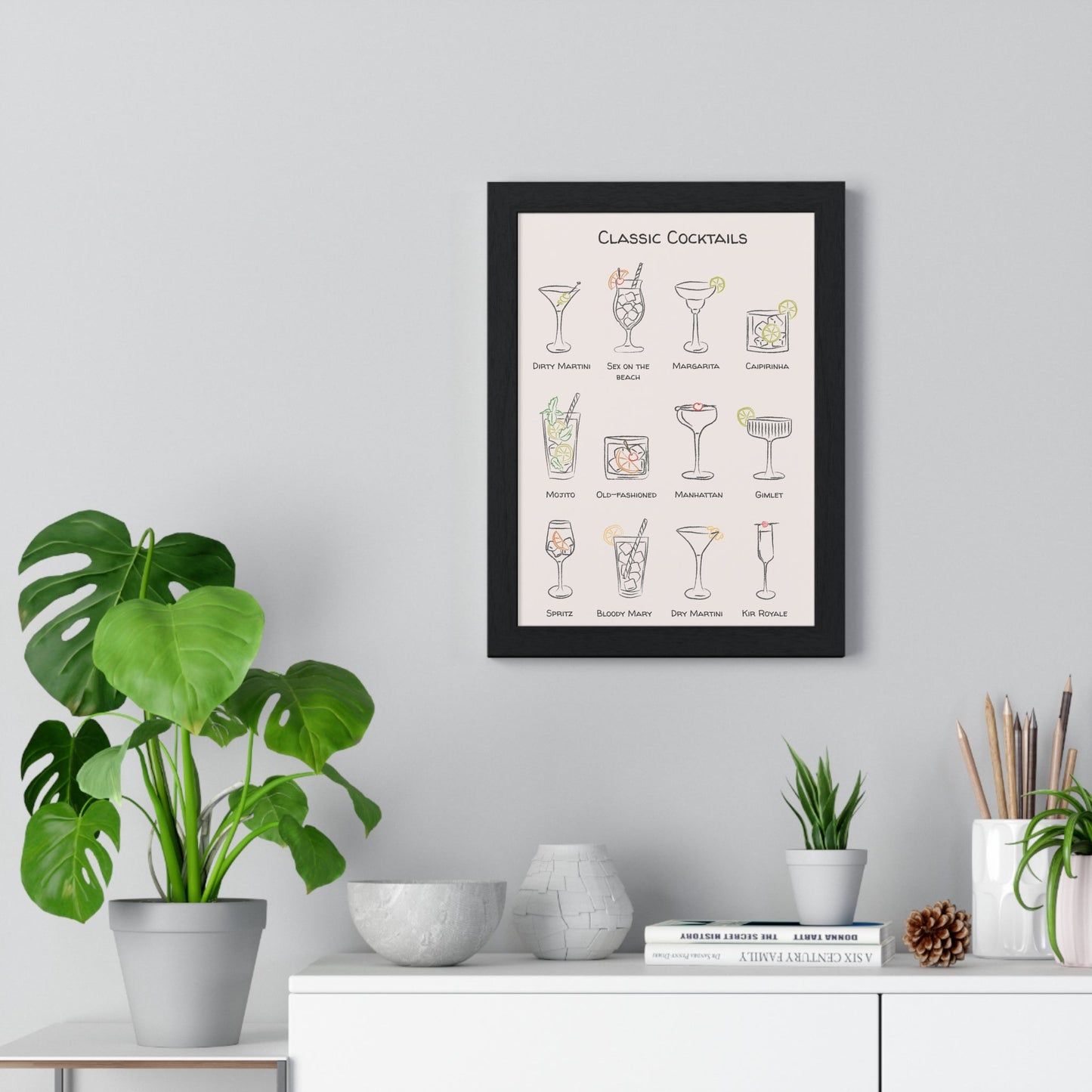 Framed Classic Cocktail Chart - Home Bar print