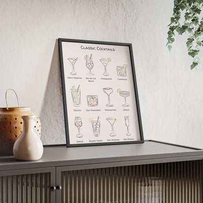 Framed Classic Cocktail Chart - Home Bar print