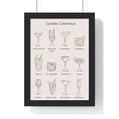 Framed Classic Cocktail Chart - Home Bar Decor Gift print