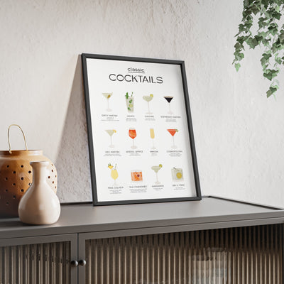 Framed Classic Cocktail Chart - Home Bar Drinks Guide Print print