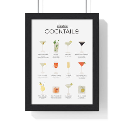 Framed Classic Cocktail Chart - Home Bar Drinks Guide print