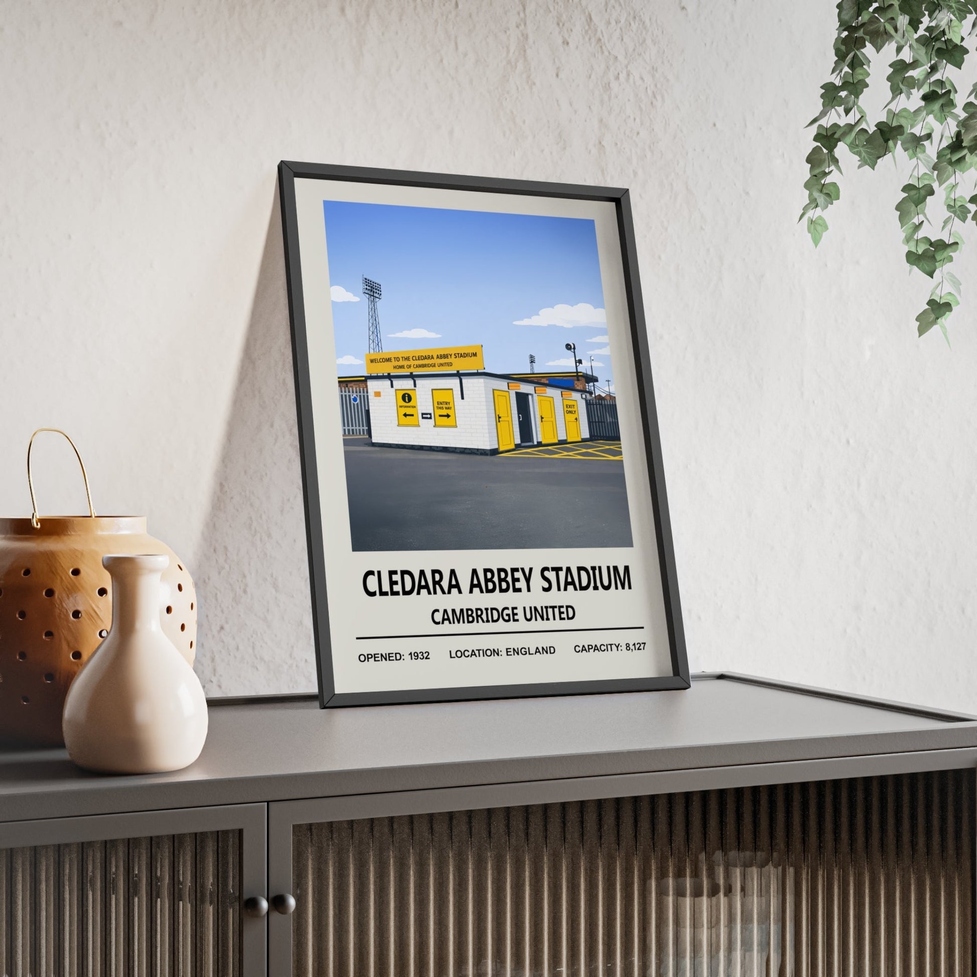 Framed Cledara Abbey Stadium Cambridge United poster