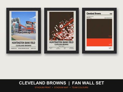 Cleveland Browns Fan Wall Set | Huntington Bank Field Print, Stadium Map & Team Colours