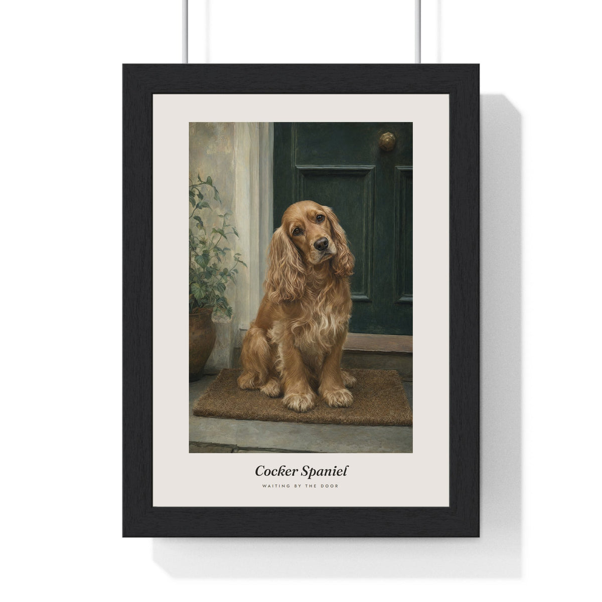 Cocker Spaniel Print framed in a black frame, ready to hang