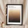 Cockney Brew Colour Chart in a black frame propped up on linen