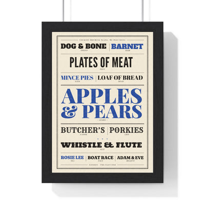 Cockney Rhyming Slang Poster in a black frame