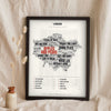 Cockney Rhyming Slang Print in a black frame propped up on linen