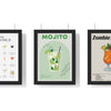 Build Your Own Cocktail Poster Set - set of Classic Cocktail Chart Wall Art – Home Bar Drinks Guide Print, Mojito Cocktail Wall Art – Home Bar Decor Print, Zombie Cocktail Poster – Bold Tiki Bar Wall Art – Framed or Unframed