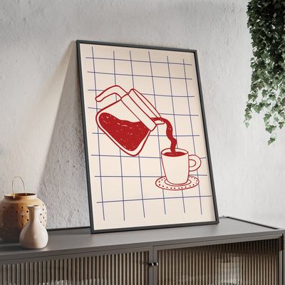 Framed Coffee Pour Kitchen Print - Cafetiere Coffee print