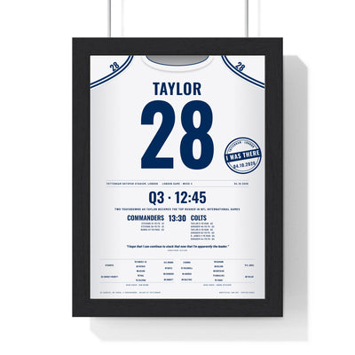 Indianapolis Colts London 2026 Poster - Jonathan Taylor 28 Tottenham v Commanders Jersey Print with the I WAS THERE stamp