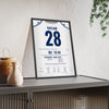 Indianapolis Colts London 2026 Poster - Jonathan Taylor 28 Tottenham v Commanders Jersey Print framed and leaning on a sideboard