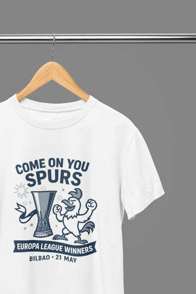 Black t-shirt with Come On You Spurs - Tottenham Europa League Winners 2025 Shirt