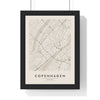 Copenhagen street map poster in cream, minimal city map print framed in a black frame