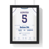 Corey Seager 2023 World Series Game 1 Home Run Poster - Texas Rangers 5 Jersey Print framed in a black frame, ready to hang
