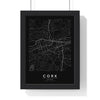Cork street map poster in black, minimal city map print framed in a black frame