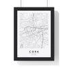 Cork street map poster in white, minimal city map print framed in a black frame