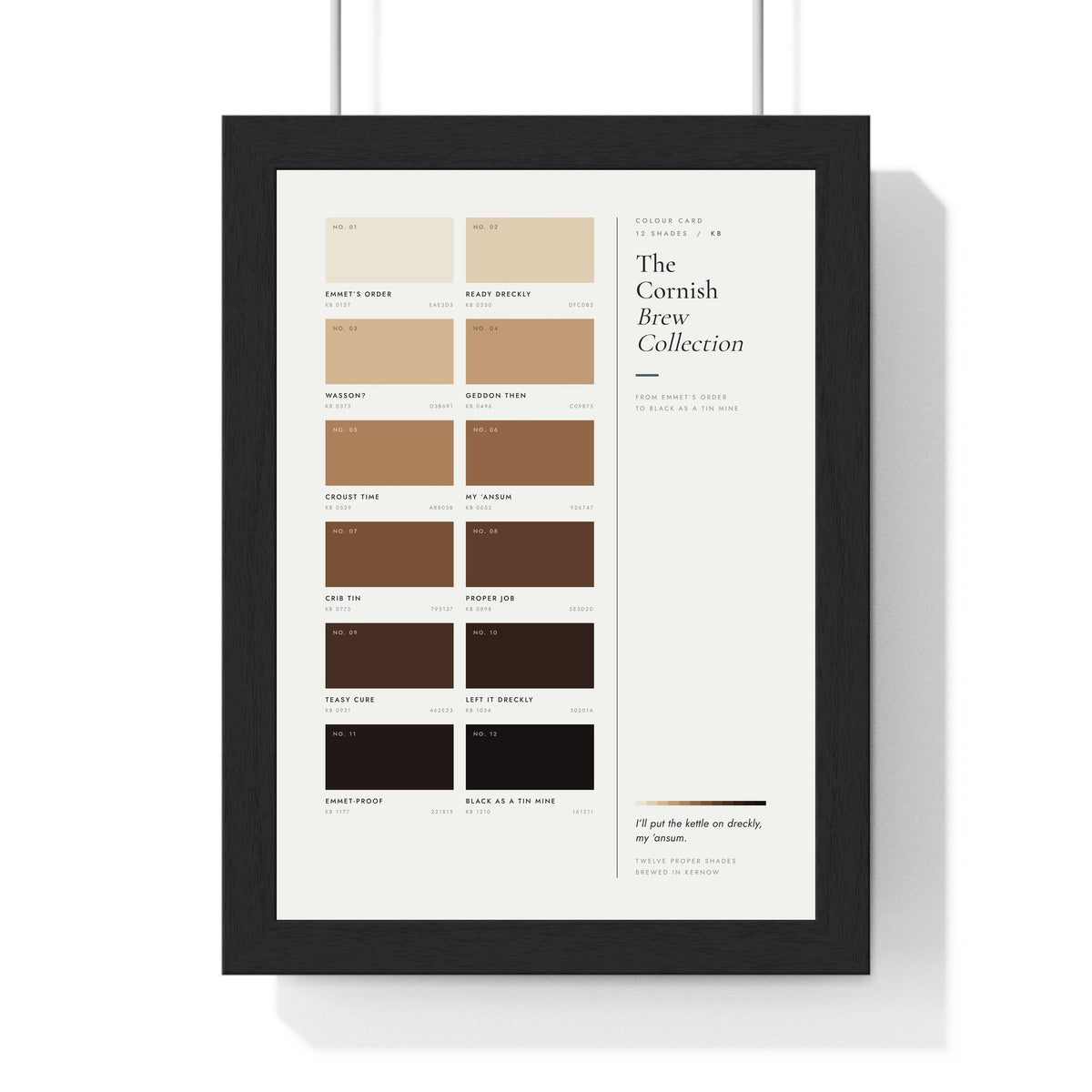 Cornish Brew Colour Chart in a black frame