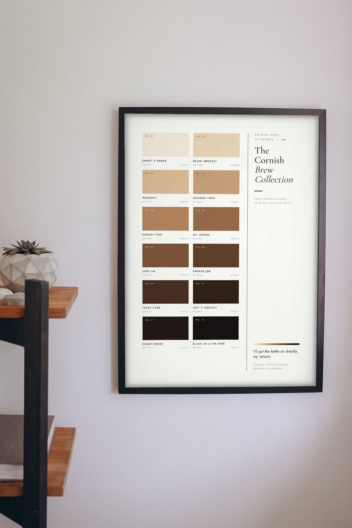 Cornish Brew Colour Chart framed on a wall