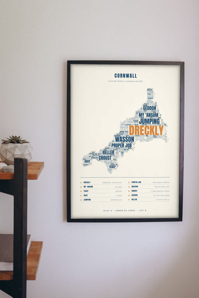 Cornish Sayings Print framed on a wall