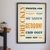Cornish Slang Print framed on a wall