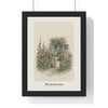 Cottage Garden Gate Print framed in a black frame, ready to hang