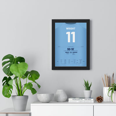 Coventry City FA Cup Quarter-Final 2024 Poster - Haji Wright 11 Molineux Shirt Print framed on a living room wall