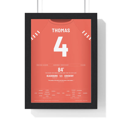 Coventry City Promotion 2026 Poster - Bobby Thomas 4 Header at Blackburn framed in a black frame, ready to hang