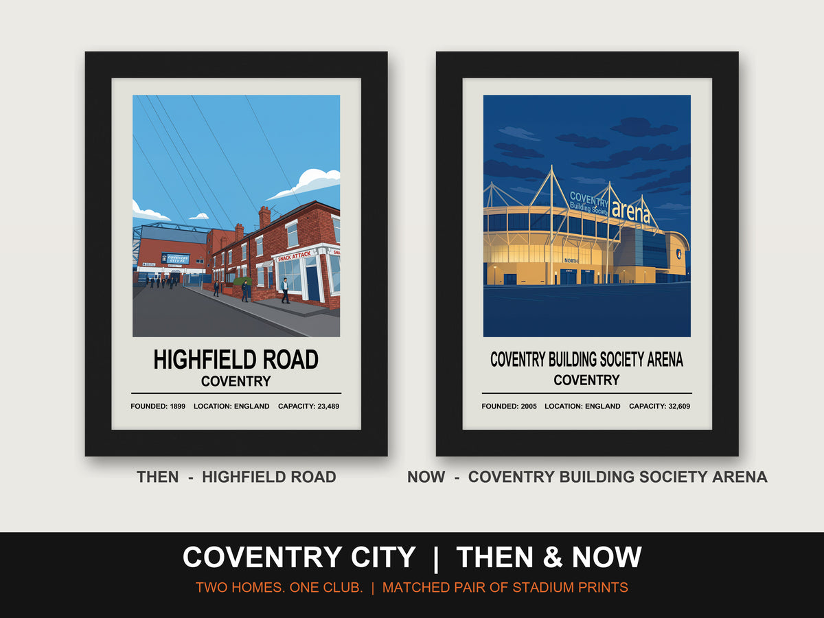 Coventry City Then & Now Stadium Set - framed prints shown together as a set