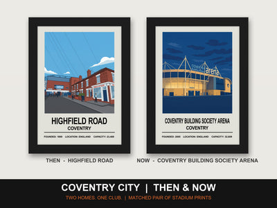 Coventry City Then & Now Stadium Set - framed prints shown together as a set