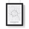 Coventry street map poster in white, minimal city map print framed in a black frame