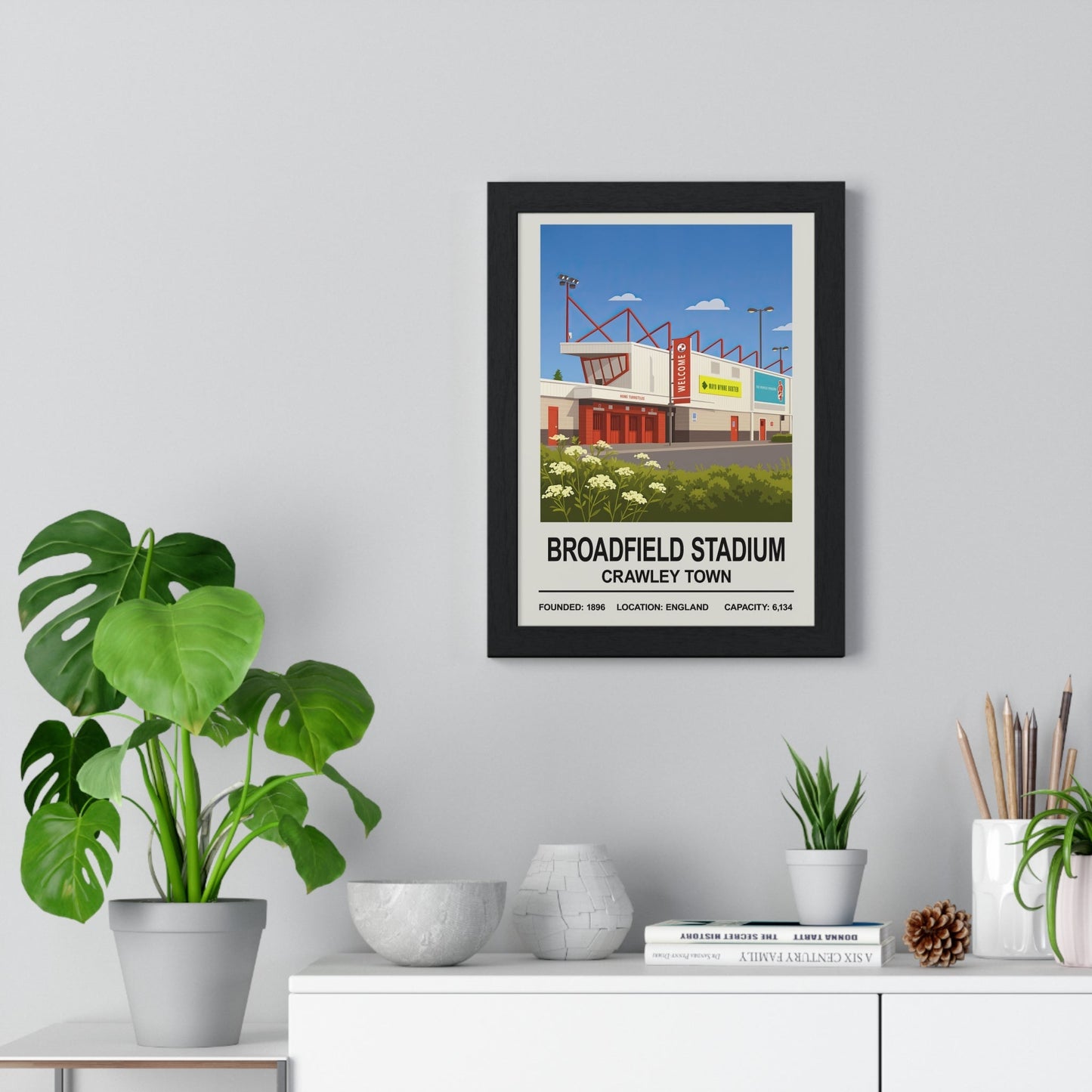 Framed Crawley Broadfield Stadium poster