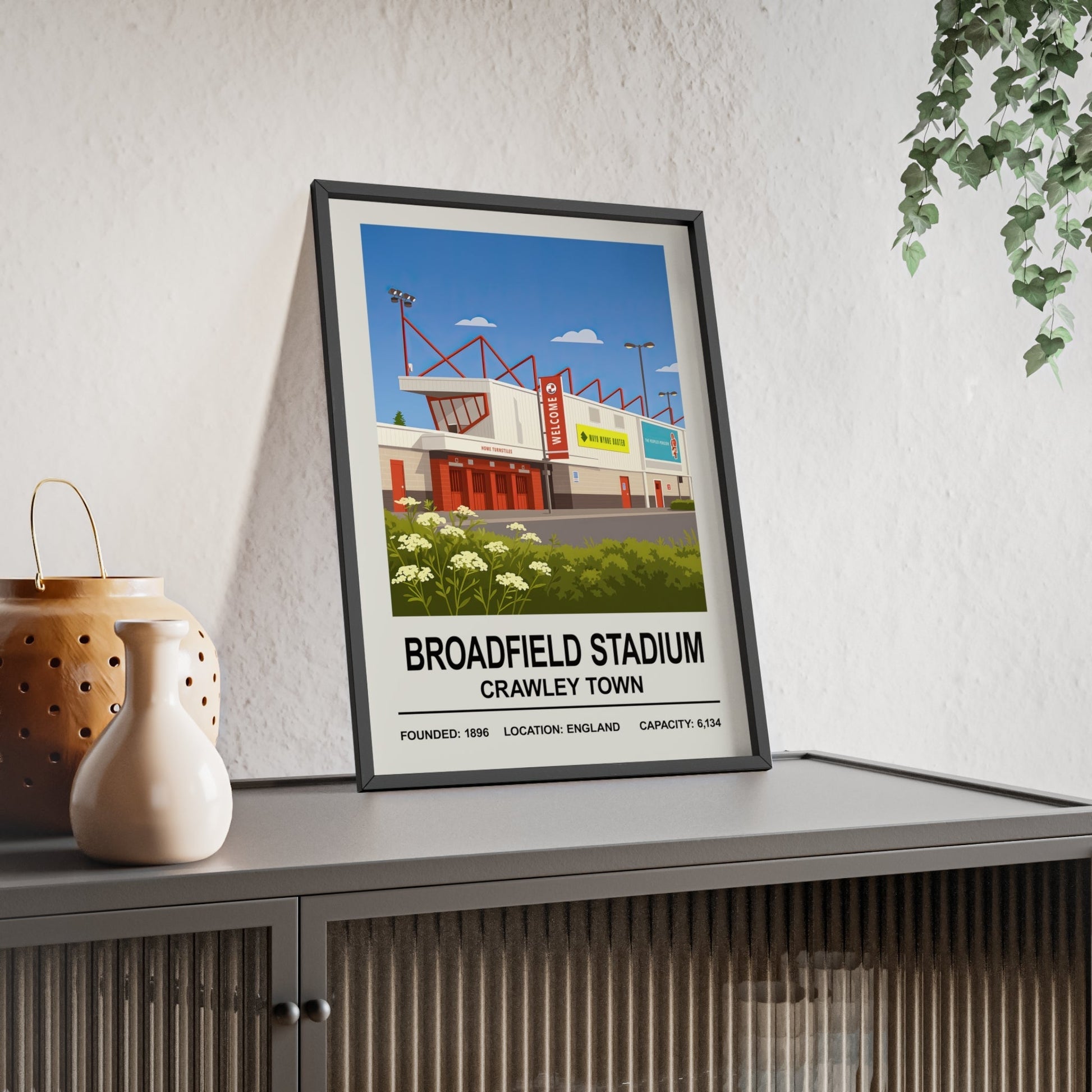 Framed Crawley Broadfield Stadium poster