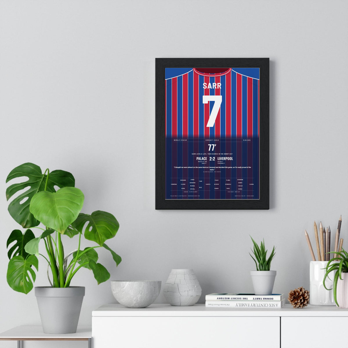 Crystal Palace Community Shield 2025 Poster - Ismaïla Sarr 7 Shirt Print framed on a living room wall