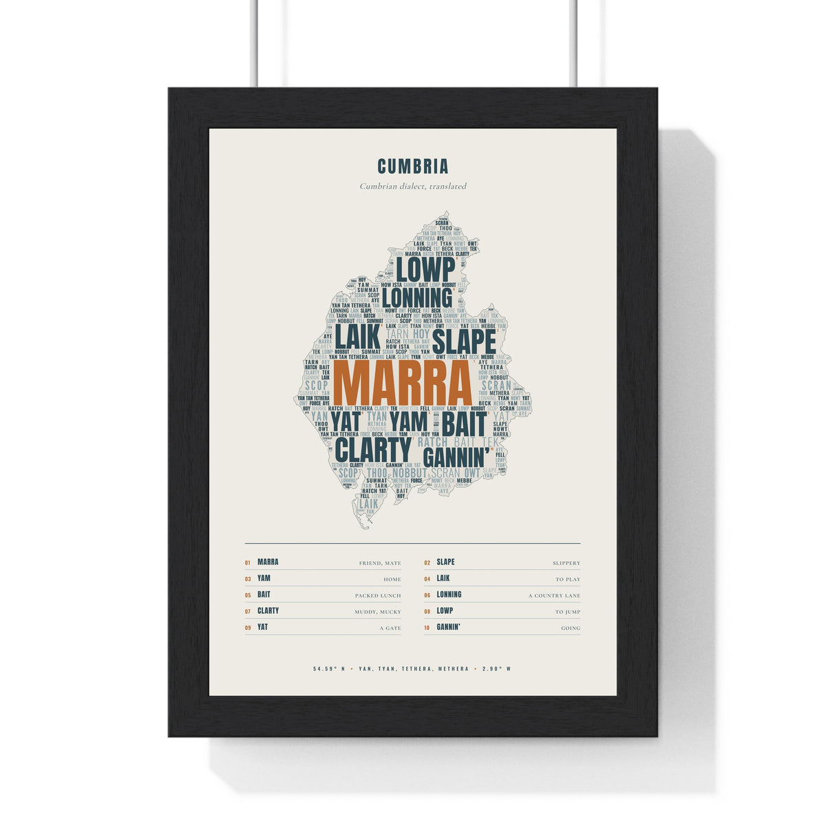 Cumbrian Sayings Print in a black frame
