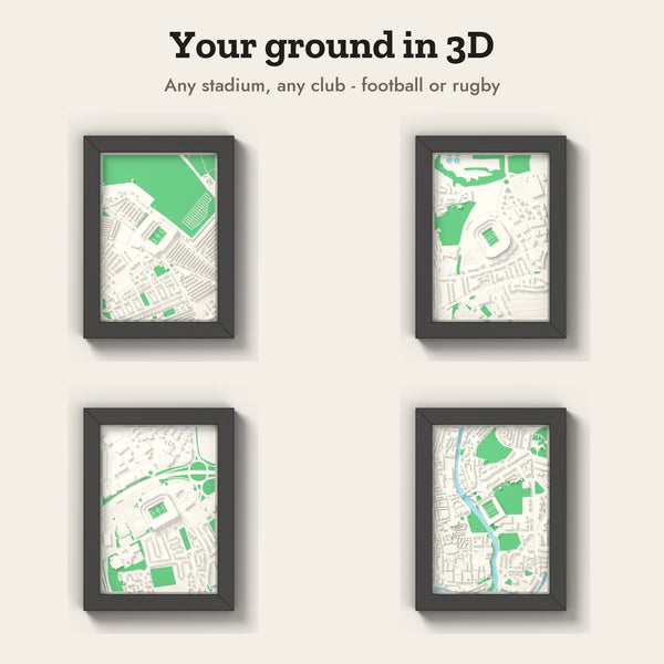 Custom 3D stadium map - any football or rugby ground, 3D printed and framed