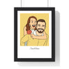 Custom couple line art portrait from photo, framed - illustrated couple on mustard yellow with the names Sam & Aimee and the year 2025