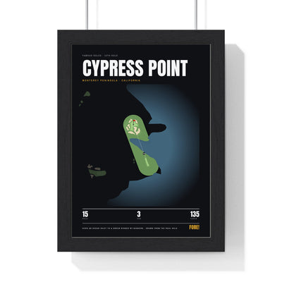 Cypress Point 15th Hole print framed in a black frame, ready to hang
