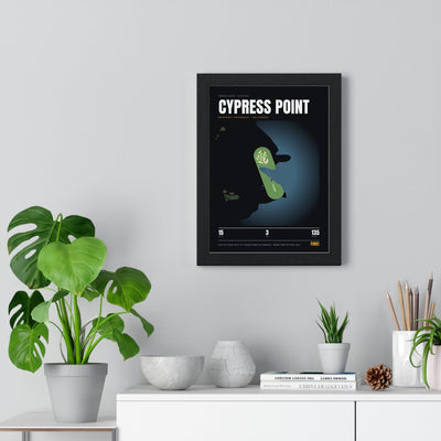 Cypress Point 15th Hole print framed on a living room wall