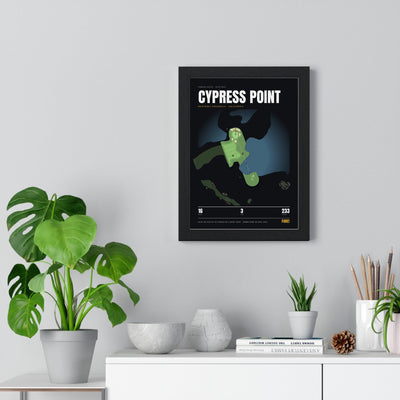 Cypress Point 16th Hole print framed on a living room wall