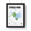 Cypress Point 16th Hole White print framed in a black frame, ready to hang