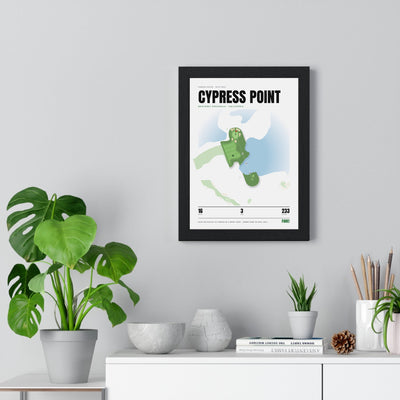 Cypress Point 16th Hole White print framed on a living room wall
