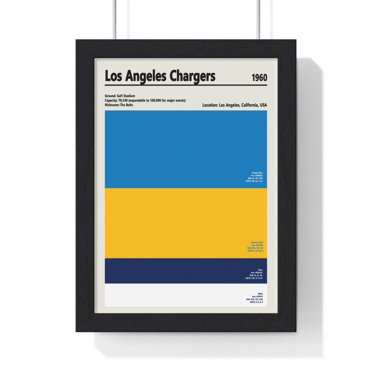Los Angeles Chargers colour swatch wall art print